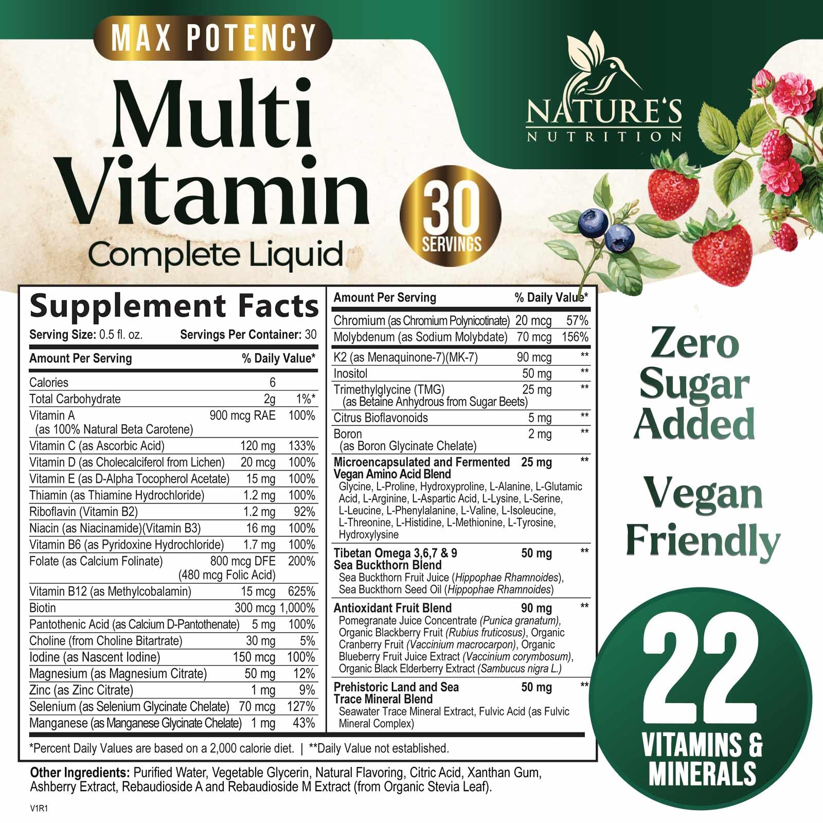 Pouring berry-flavored liquid multivitamin