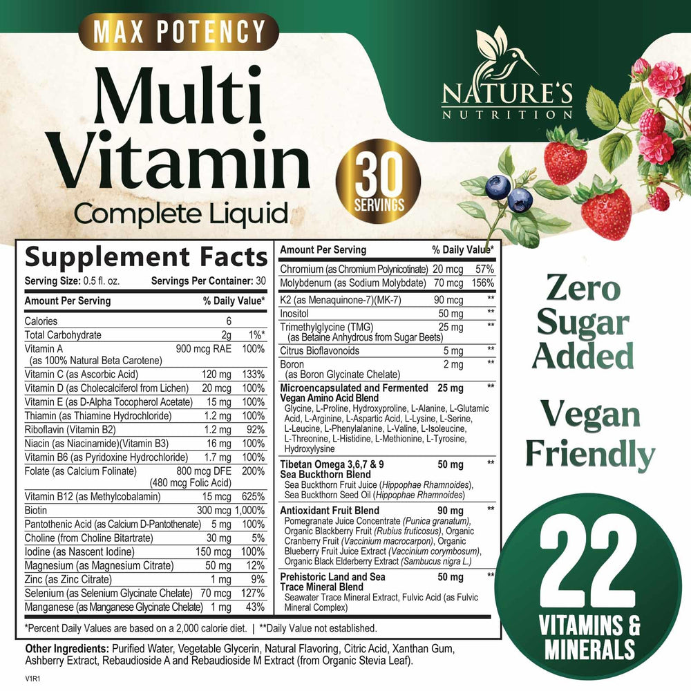 Pouring berry-flavored liquid multivitamin