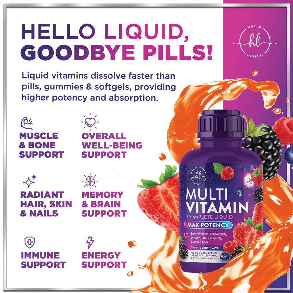 Family using liquid multivitamin bottle for women, men and kids