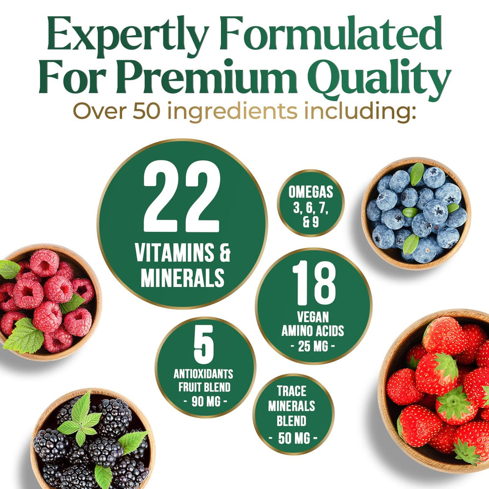 Bottle label displaying vitamins A C D B12 Biotin and Zinc