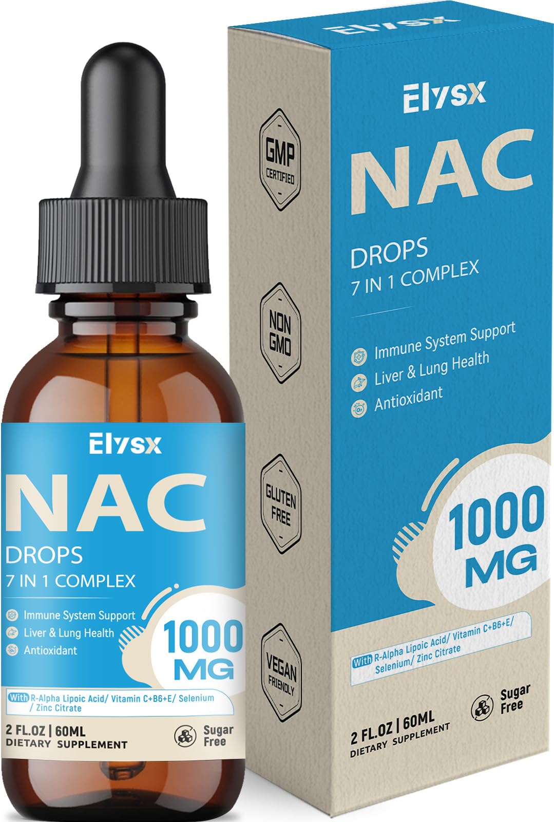 Bottle of Liquid NAC Drops 1000mg with lemon flavor (2 oz)