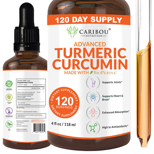 Bottle of Caribou Nutrition Liquid Turmeric Curcumin with Bioperine