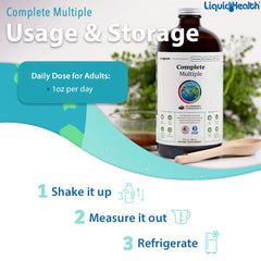 LIQUIDHEALTH Complete Multivitamin bottle label showing USA MADE quality.