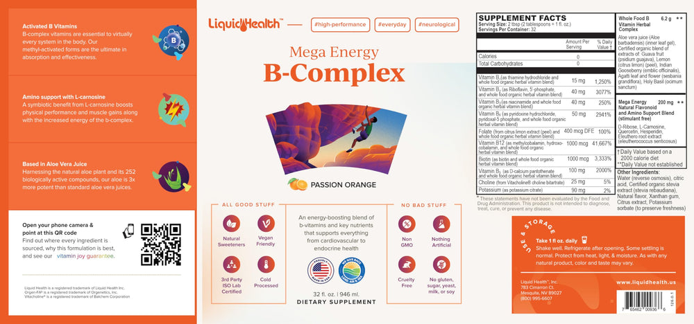 Nutritional panel of Mega Energy B-Complex