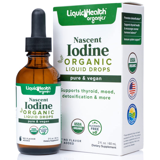 Bottle of LIQUIDHEALTH Nascent Iodine Drops, 2 oz, USDA Organic, Made in USA