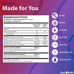 Three-pack display of LIQUIDHEALTH Neurologic Focus bottles