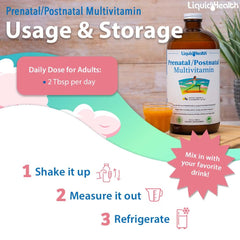 Front view of LIQUIDHEALTH prenatal/postnatal liquid multivitamin bottle