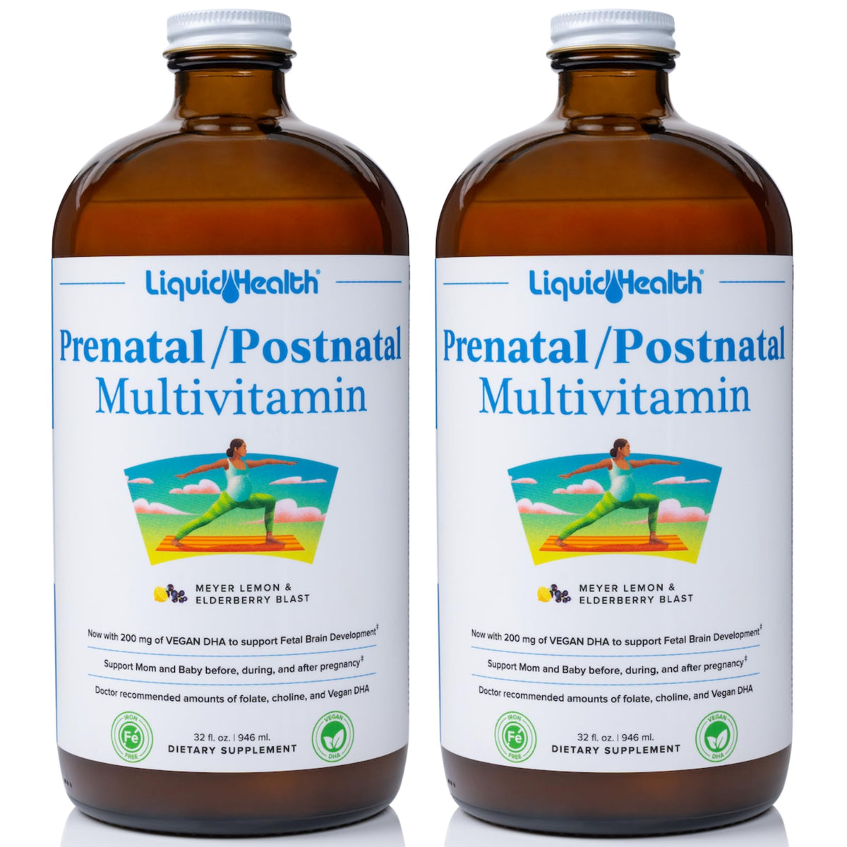 Bottle of LIQUIDHEALTH Prenatal/Postnatal liquid multivitamin with Real Folate