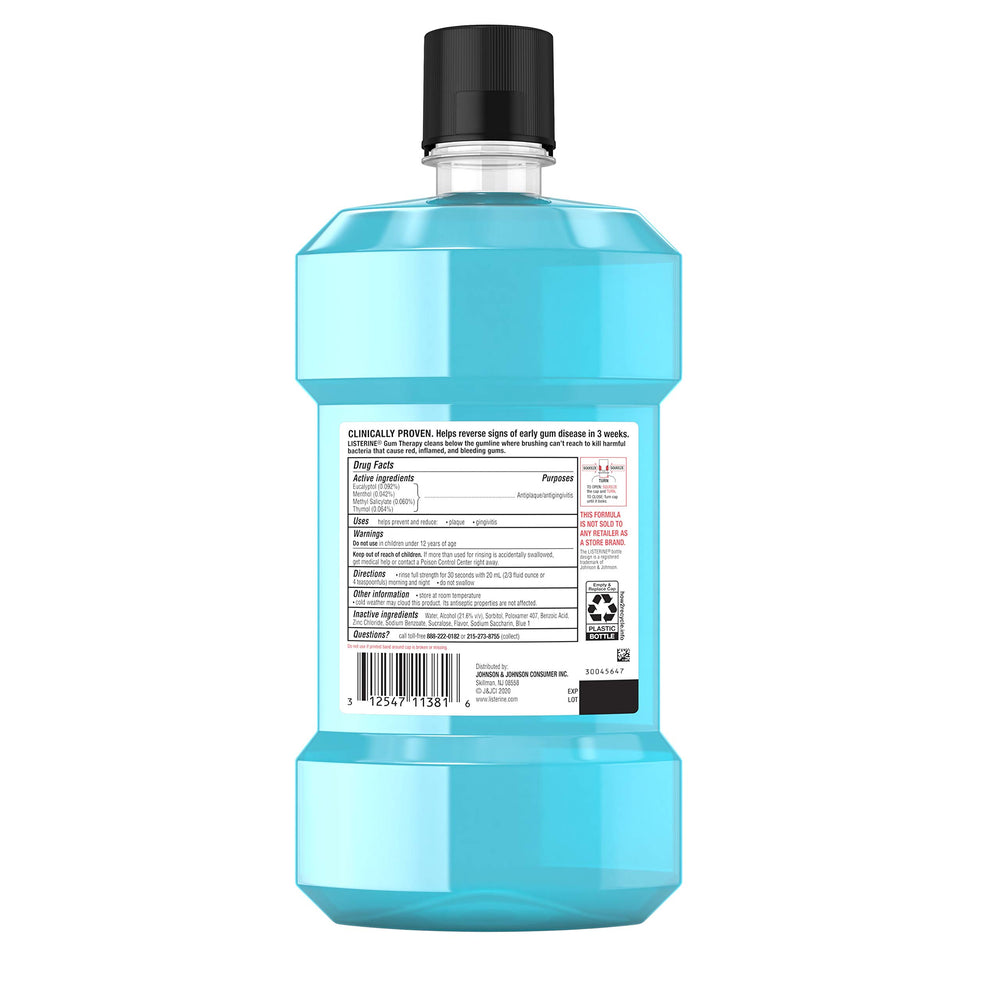 Back label of Listerine Gum Therapy Glacier Mint 1 L bottle