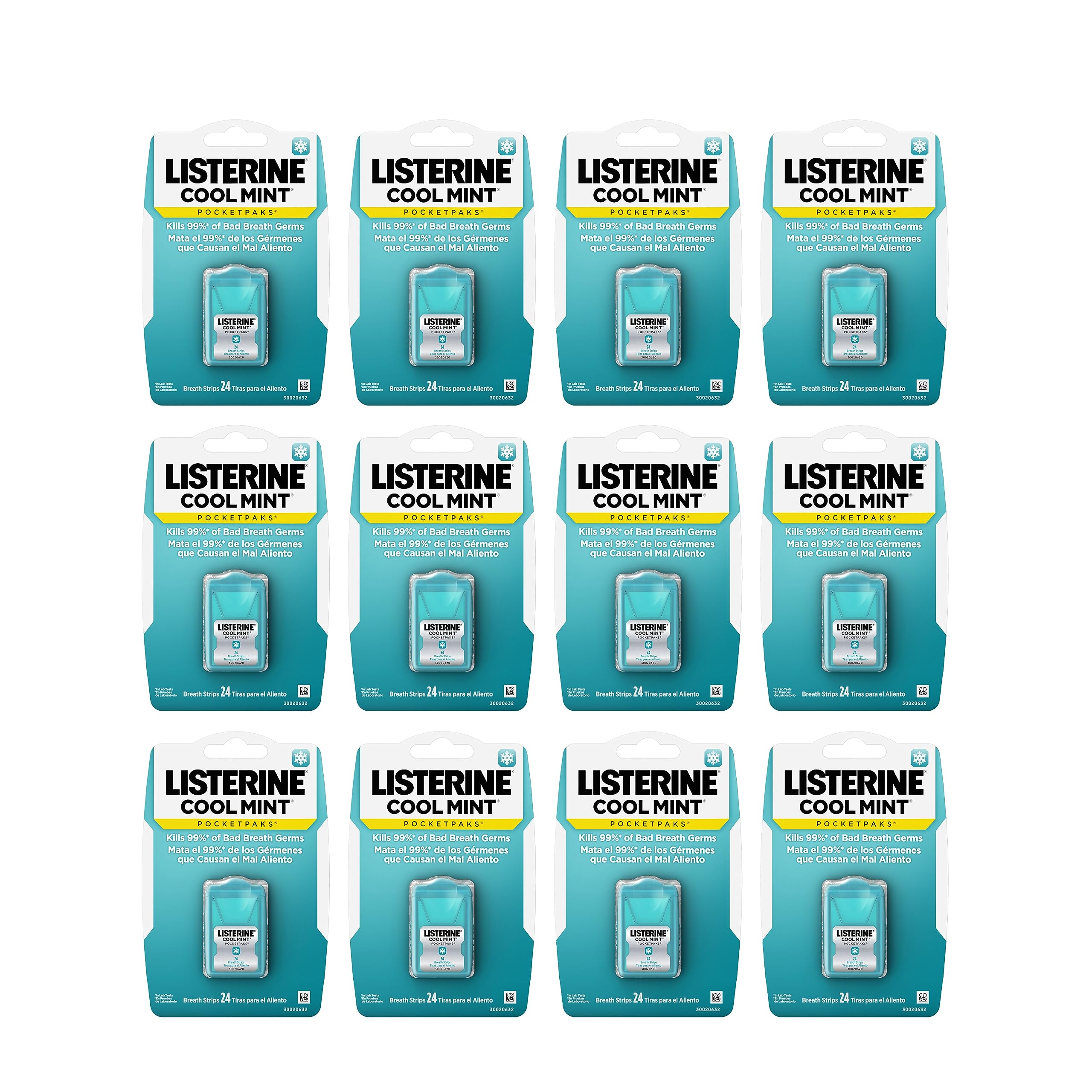 Hero image: Listerine PocketPaks Cool Mint breath strips in a 12-pack box