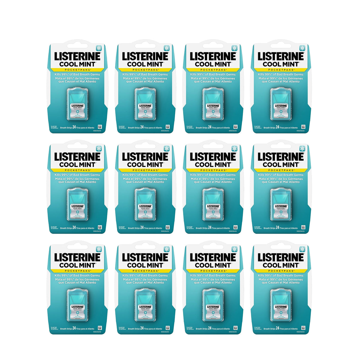 Hero image: Listerine PocketPaks Cool Mint breath strips in a 12-pack box