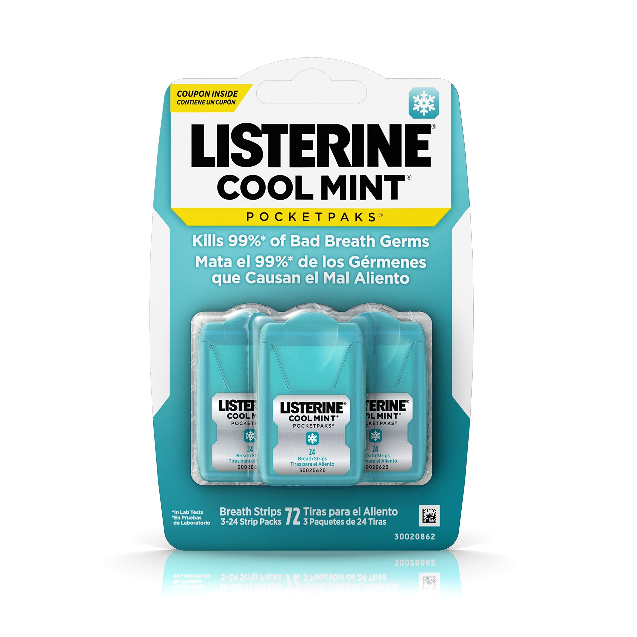 Main image of Listerine Pocketpaks Breath Strips Cool Mint 72 count pack