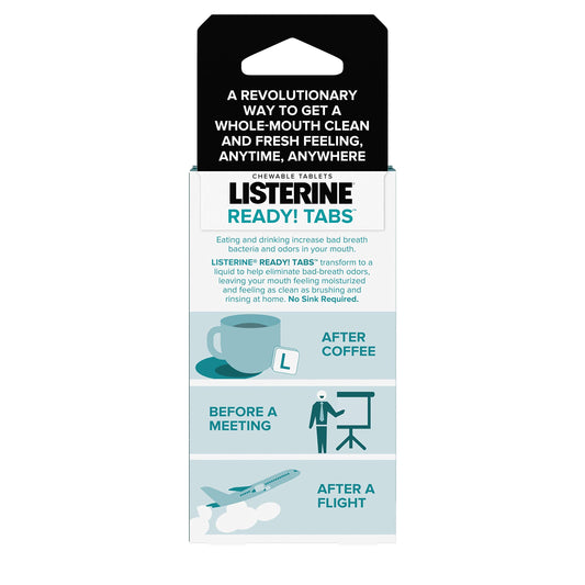 Listerine Ready Tabs packaging showing Clean Mint flavor