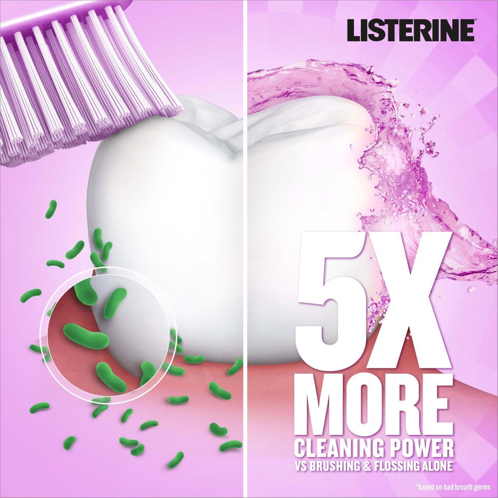 Close-up of bottle label and cap of Listerine Total Care Alcohol-Free 95 mL