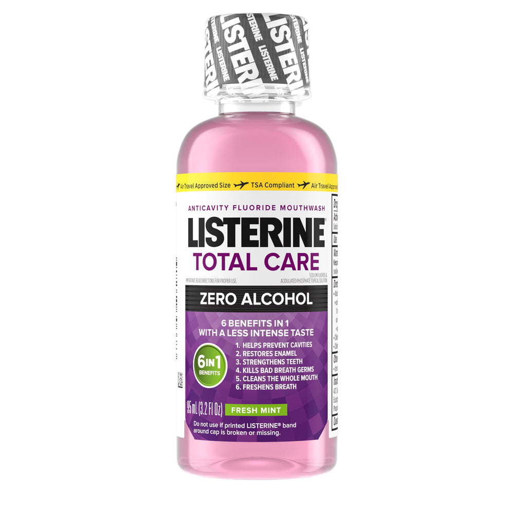 Side view of Listerine Total Care Alcohol-Free Fresh Mint 95 mL bottle