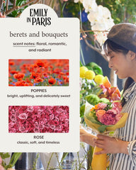 Literie Emily candle, poppies-rose scent close-up, fills rooms with floral elegance and inviting fragrance.