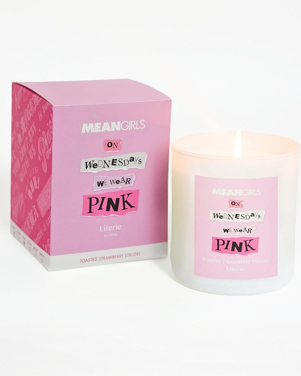Literie On Wednesdays We Wear Pink candle 9oz glass jar for a pink-inspired mood boost.