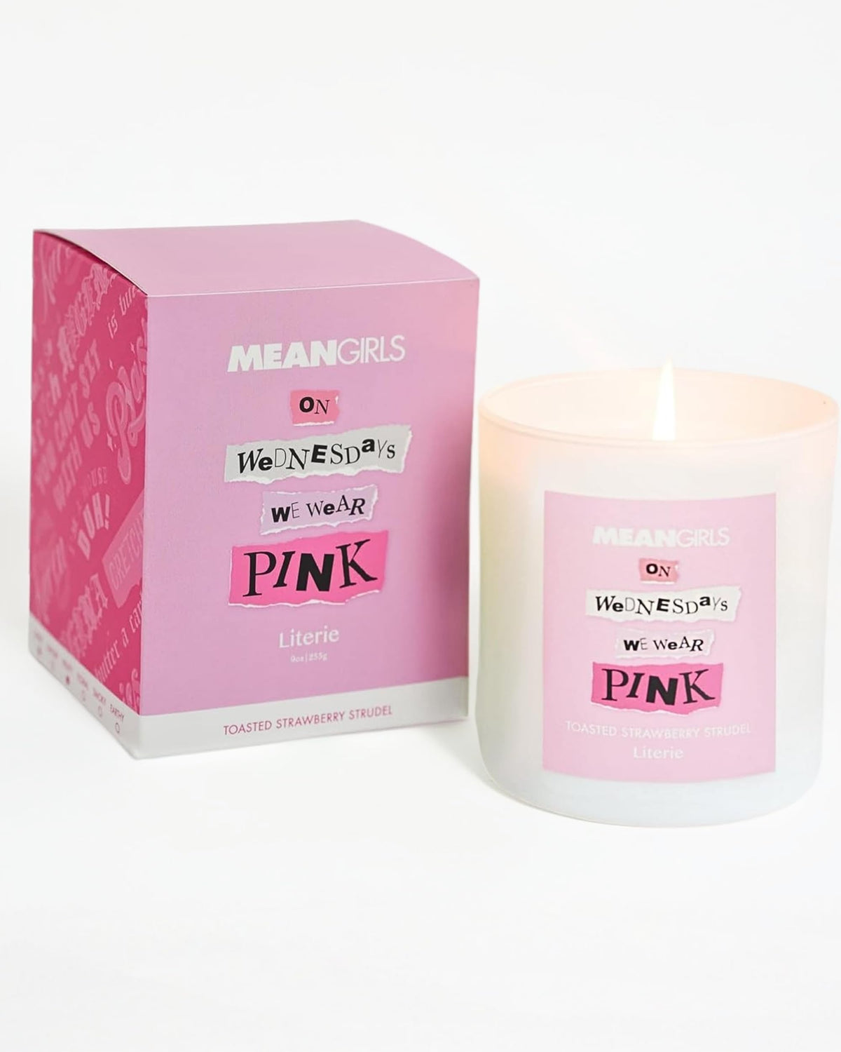 Literie On Wednesdays We Wear Pink candle 9oz glass jar for a pink-inspired mood boost.