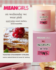 Literie Pink-Perfection candle glass jar with toasted-strawberry scent for cozy evenings.