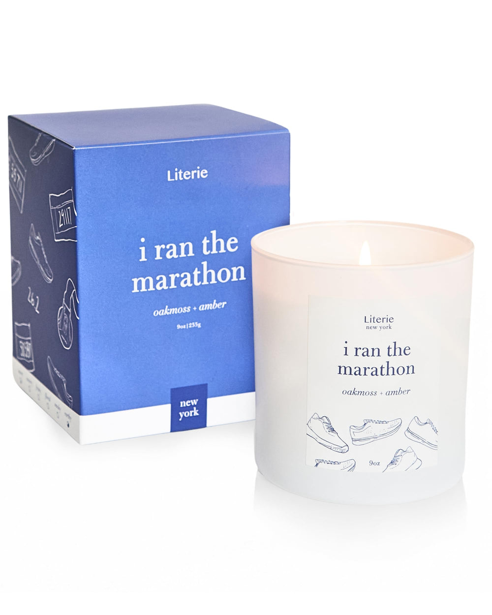 Literie NYC inspired I Ran The Marathon candle in a 9oz glass jar