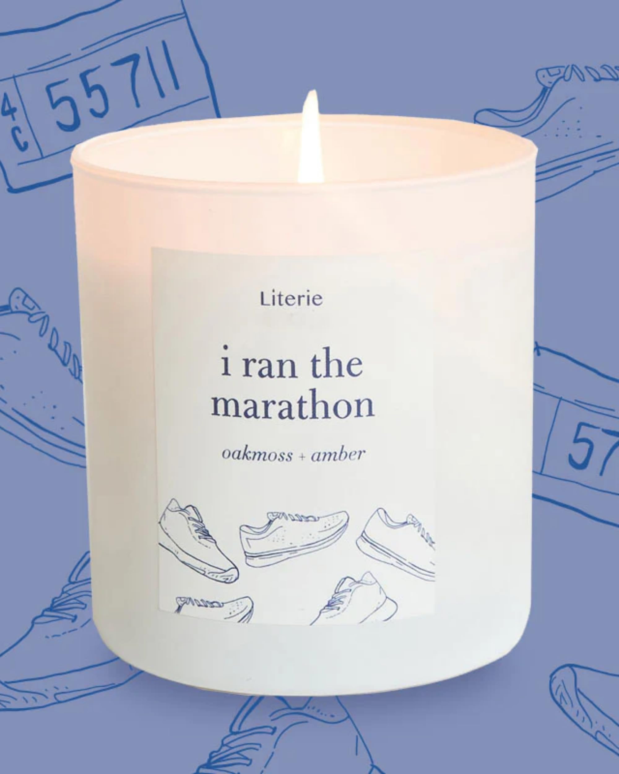 Candle burning with Marathon energy and triumph theme