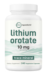 Bottle of Lithium Orotate 10mg, 240 veggie capsules