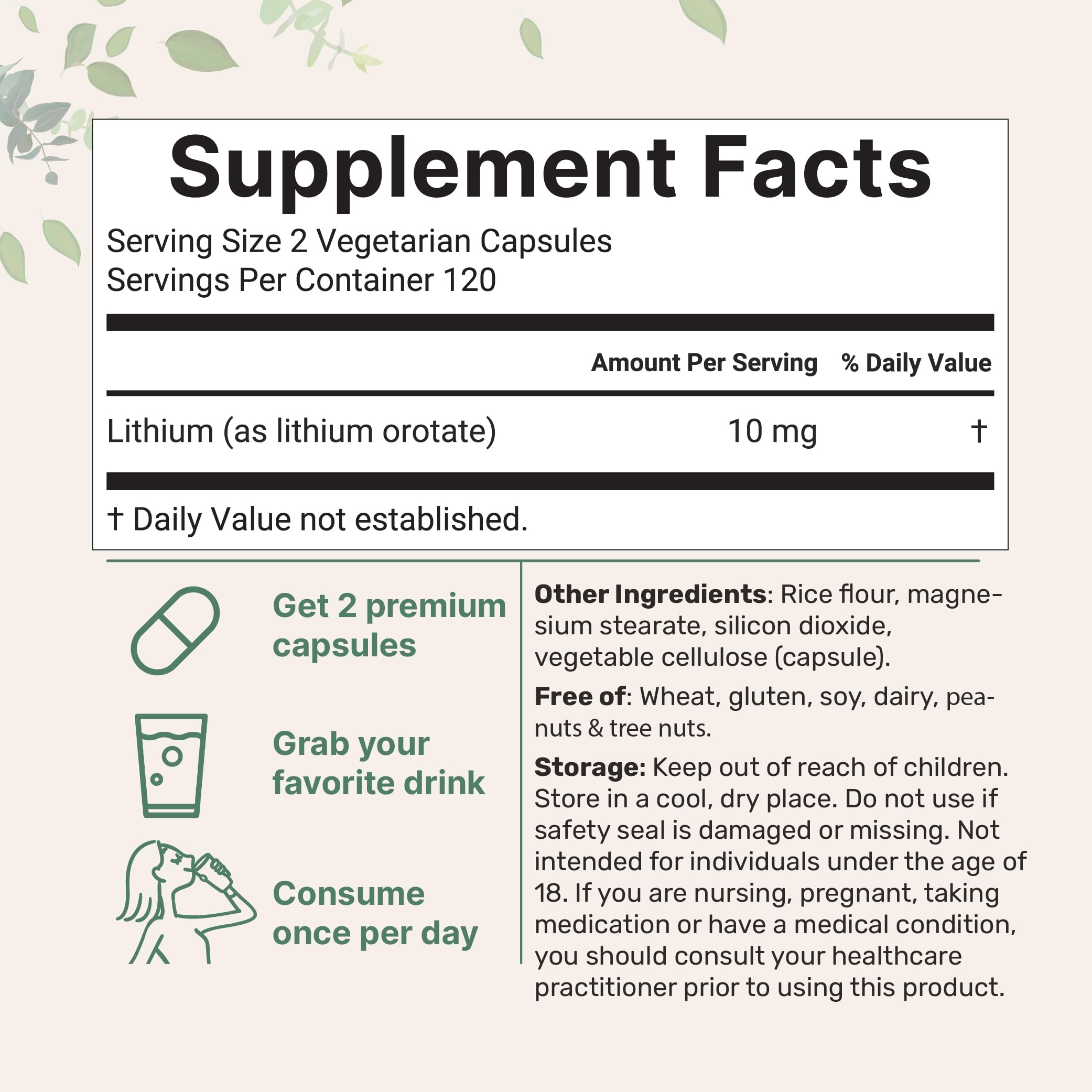 Front packaging of Lithium Orotate 10mg supplement