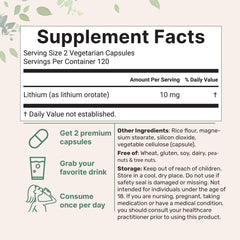 Front packaging of Lithium Orotate 10mg supplement