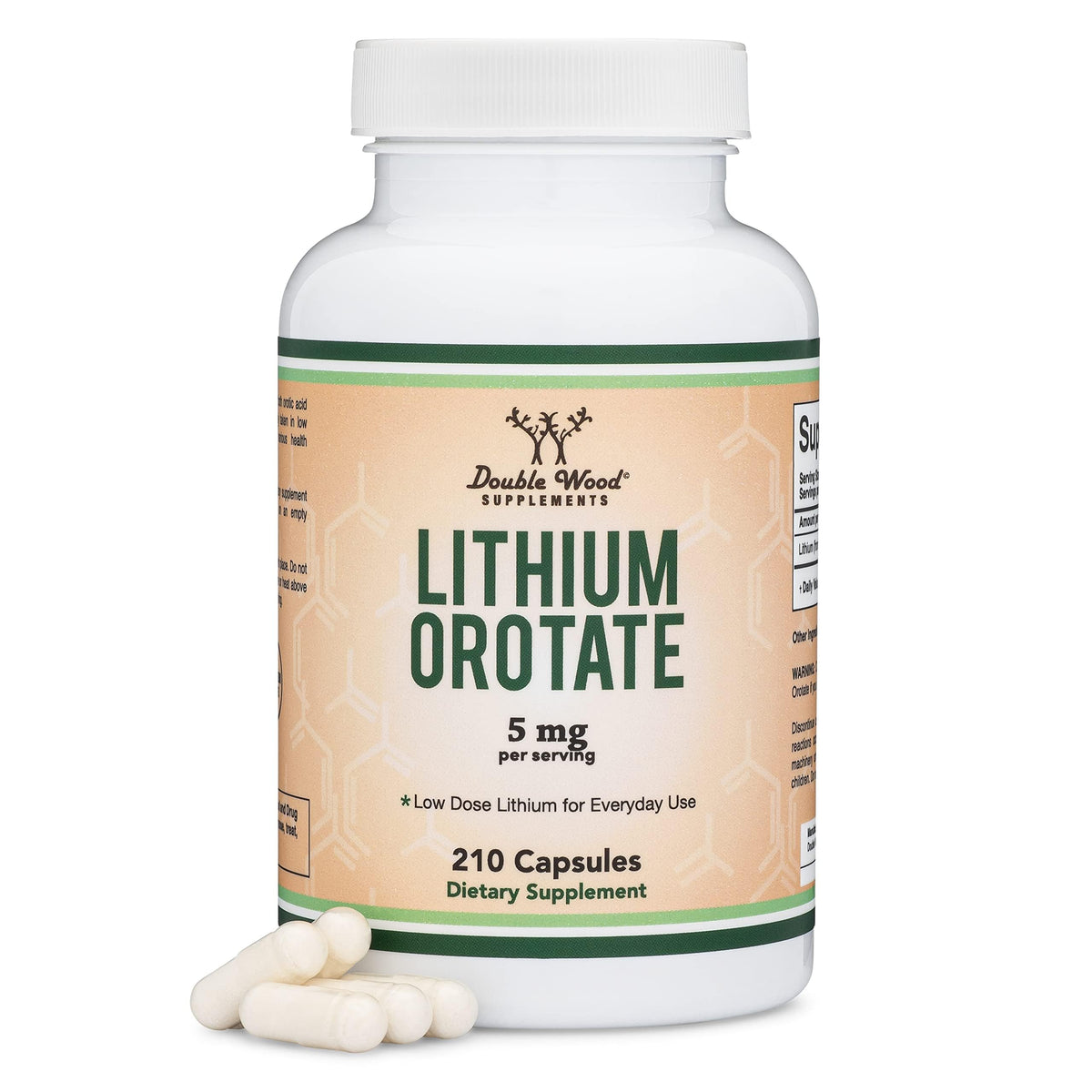 Bottle of Lithium Ootate 5 mg 210 capsules