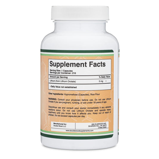 Close-up view of Lithium Orotate 5 mg capsules