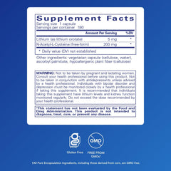 Lithium Orotate 5 mg and NAC brain support supplement label