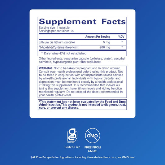 Lithium Orotate 5 mg and NAC capsules close-up