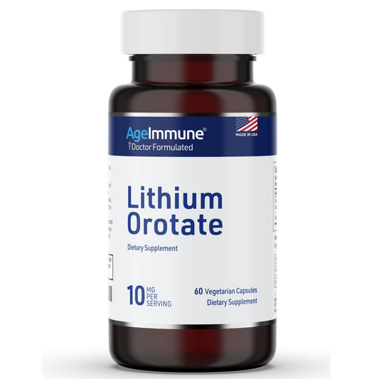 Lithium Orotate supplement bottle with 60 vegetarian capsules.