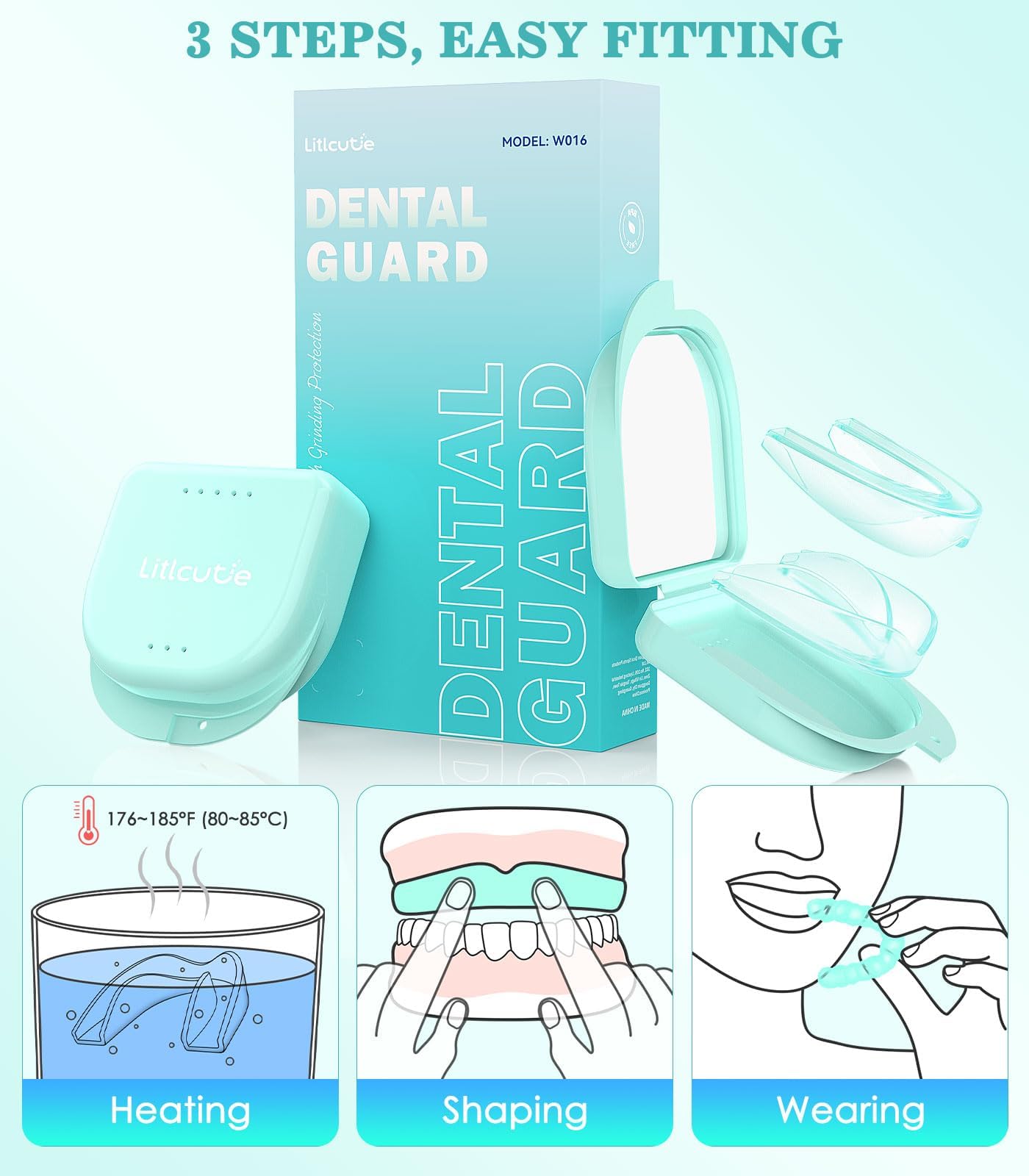 Litlcutie mouth guards laid out with sizing options