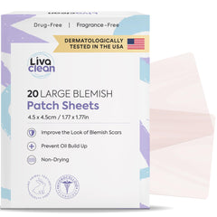 LivaClean 20CT XL patches overview for oil absorption and overnight protection.