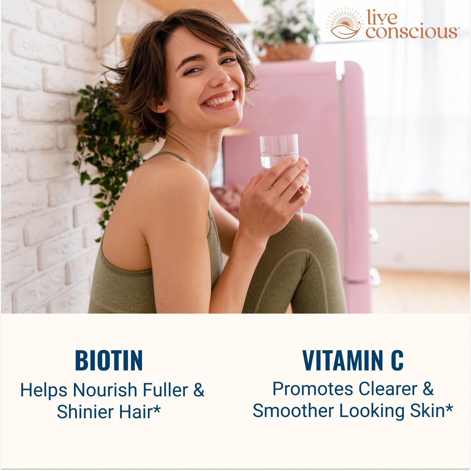 Live Conscious Beyond Collagen scoop displays easy daily serving.
