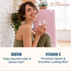 Live Conscious Beyond Collagen scoop displays easy daily serving.