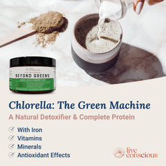 Cleansing green chlorella ingredient close-up