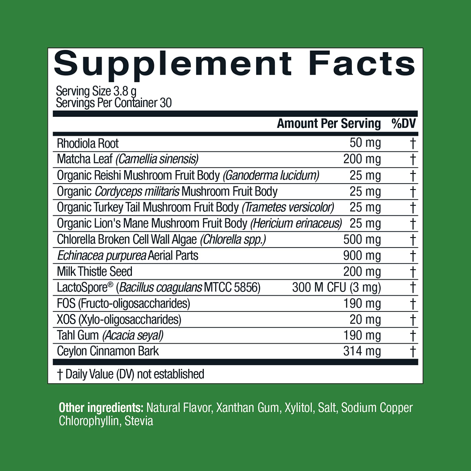 Natural ingredients such as greens and probiotics used in the blend