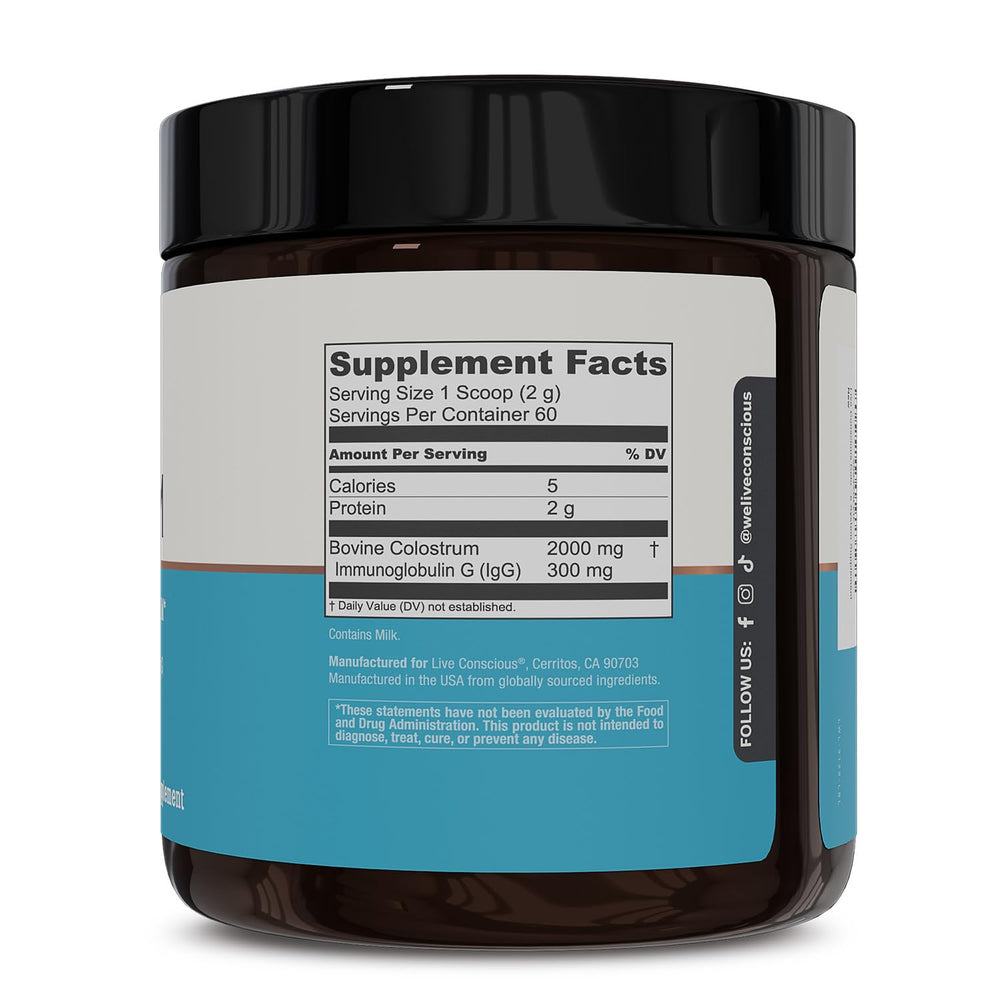 Ingredients list for Live Conscious Colostrum Powder