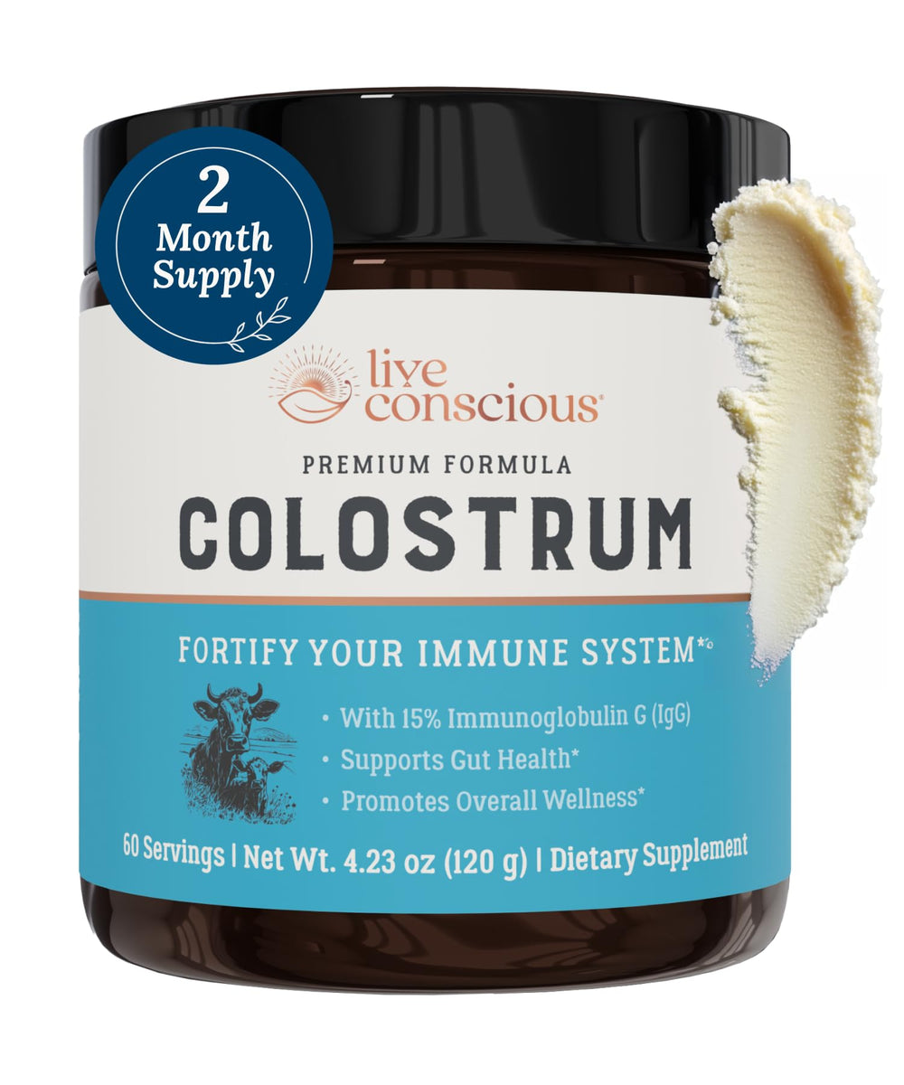 Live Conscious Colostrum Powder bottle packaging
