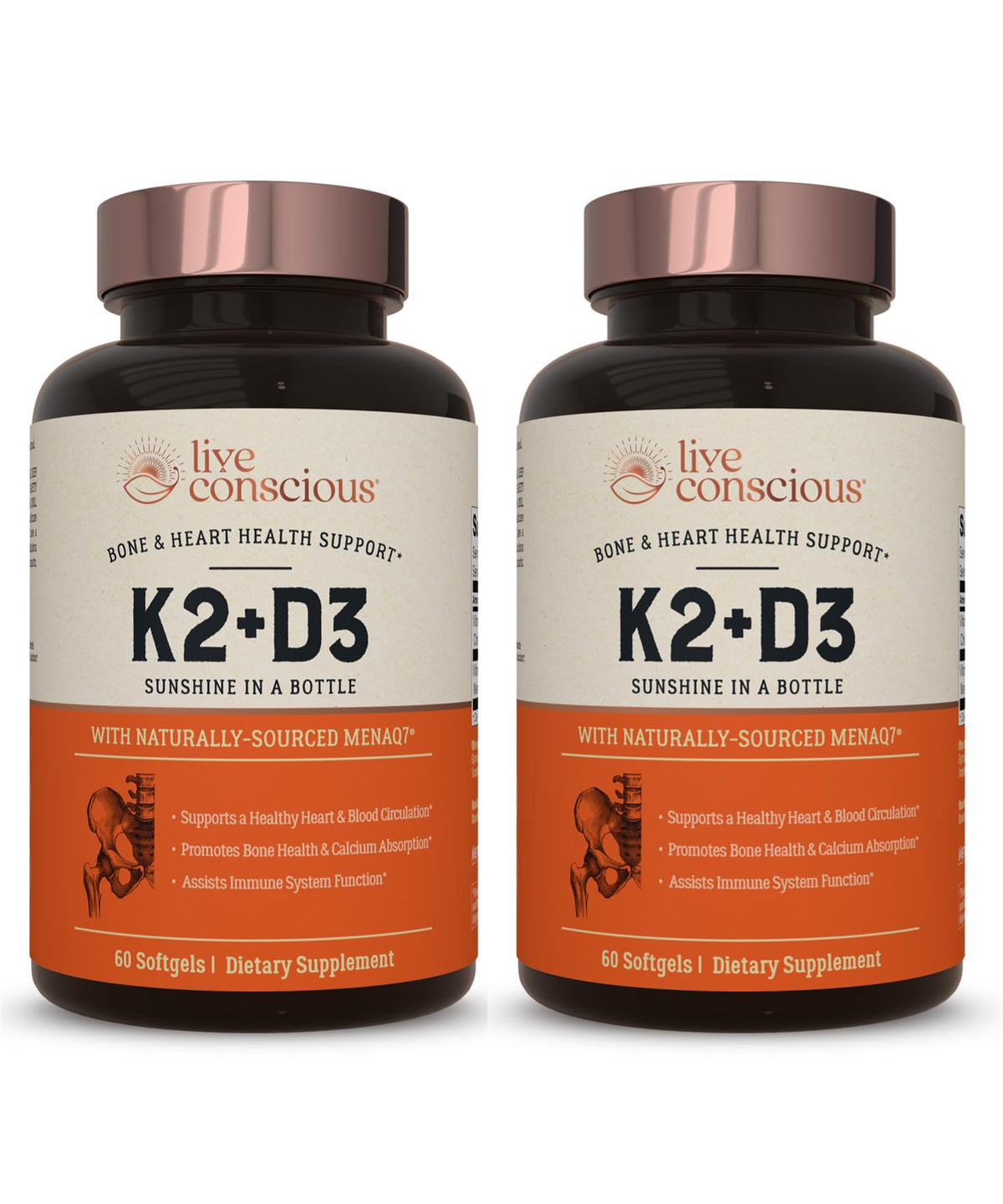 Live Conscious Vitamin K2 MK7 D3 bottle front view