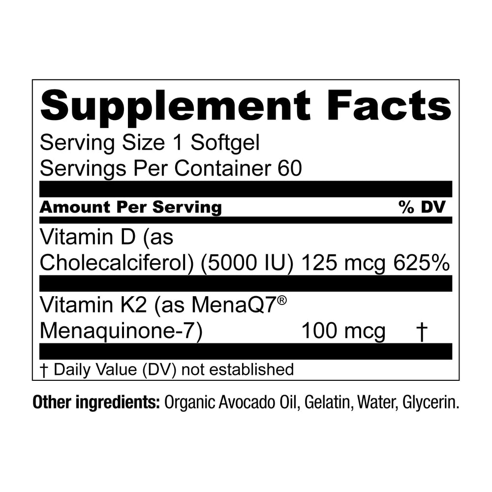 Back nutrition facts panel for Live Conscious K2 MK7 D3