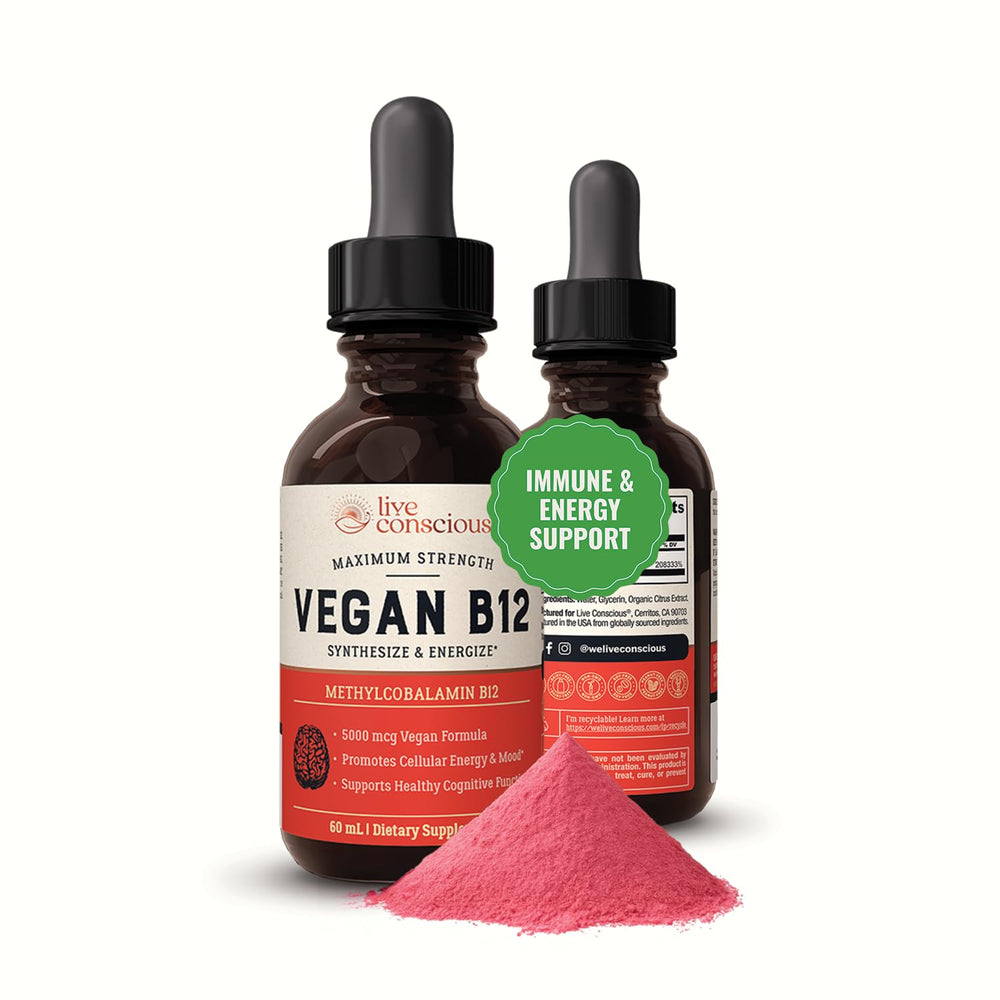 Live Conscious Vegan B12 Sublingual bottle with 60 servings