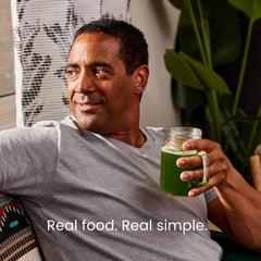 Kitchen counter with Live It Up Super Greens tub