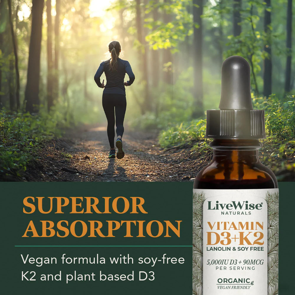 Close-up of Live Wise Naturals Vitamin D3+K2 5,000 IU bottle