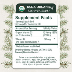 D3+K2 5,000 IU supplement from Live Wise Naturals labeled vegan-friendly