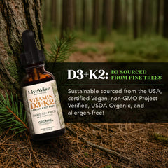 Nutritional facts and packaging of Live Wise Naturals D3+K2 5,000 IU