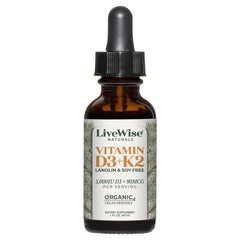 Live Wise Naturals Vitamin D3+K2 bottle with natural imagery