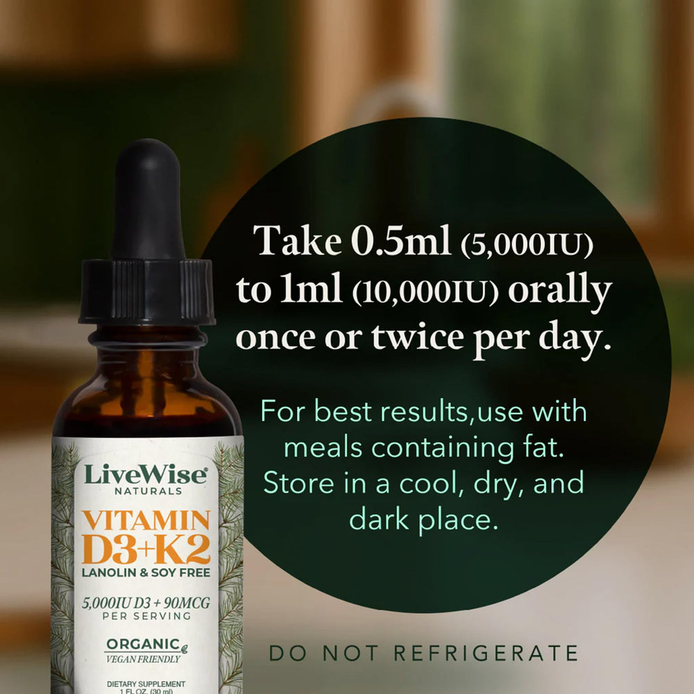 Supplement facts for Vitamin D3+K2 5,000 IU
